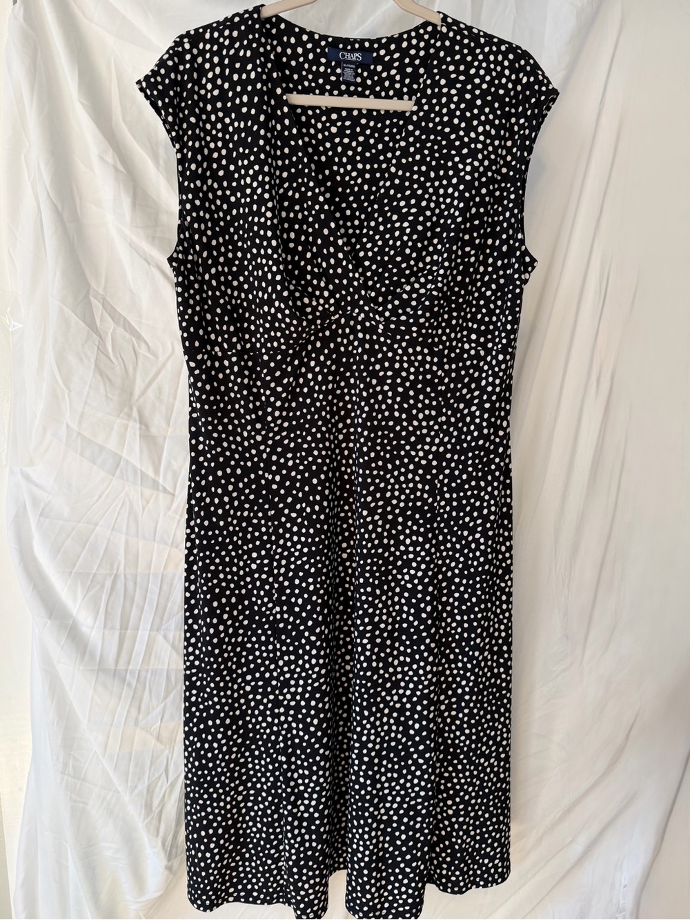 Chaps Black & White Polka Dot Midi Dress